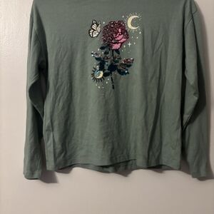 Kids Green Long Sleeve Shirt with Sequin Design